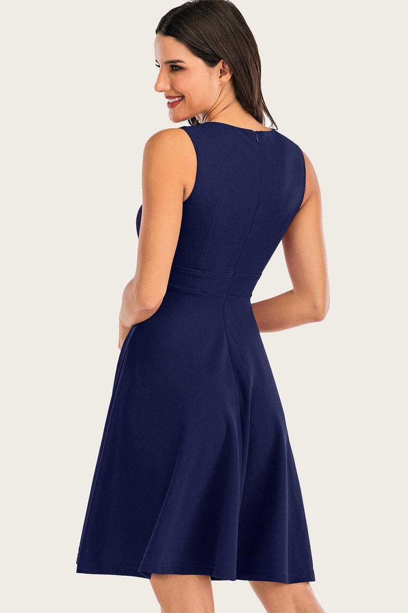 Charger l&#39;image dans la galerie, Navy Solid Sleeveless 1950s Swing Dress