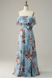 Robe de demoiselle d’honneur Boho Florale Bleu foncé