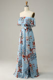 Robe de demoiselle d’honneur Boho Florale Bleu foncé