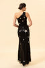 Charger l&#39;image dans la galerie, Sirène Une épaule Paillettes Noires Robe longue bal avec étoile