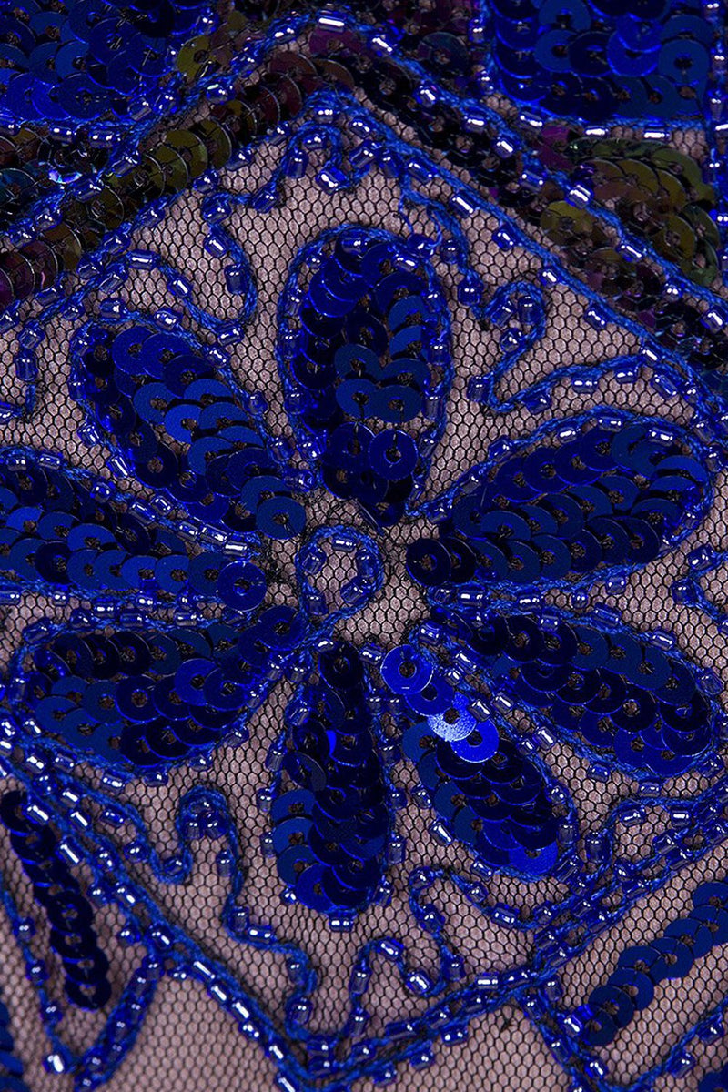 Charger l&#39;image dans la galerie, Robe Moulante Bleu Royal avec Franges