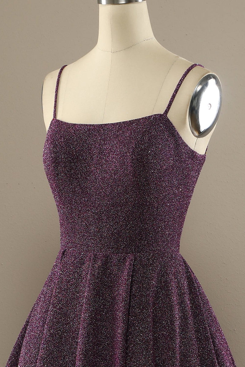 Charger l&#39;image dans la galerie, Charme Une ligne violette robe de bal avec avant divisée