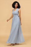 Grey Blue Convertible Long Chiffon Robe de demoiselle d’honneur