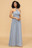 Grey Blue Convertible Long Chiffon Robe de demoiselle d’honneur