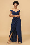 Navy Off The Shoulder Sheath Robe de demoiselle d’honneur