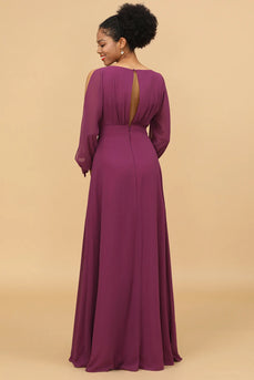 Robe de demoiselle d’honneur à manches longues violettes à épaules froides