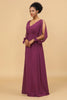 Charger l&#39;image dans la galerie, Robe de demoiselle d’honneur à manches longues violettes à épaules froides