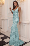 Robe bleue de long de bal de sequin