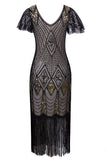 Noir & Or Paillettes 1920s Flapper Robe Flapper