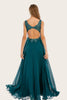 Charger l&#39;image dans la galerie, Robe turquoise de long prom de mousseline de soie avec perlé