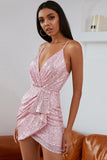 Robe de cocktail rose Sequins