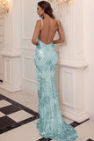 Robe bleue de long de bal de sequin