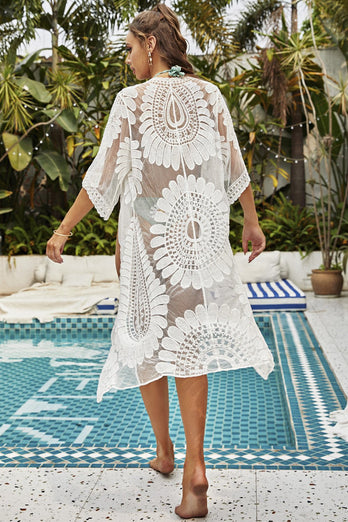 Maille florale Long White/Black Cover Up