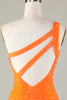Charger l&#39;image dans la galerie, Paillettes Une épaule Orange Perle Moulante Robe courte de cocktail