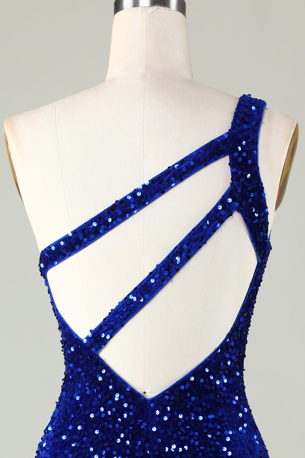 Paillettes Une épaule Royal Blue Tight Perling Robe courte Cocktail