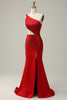 Charger l&#39;image dans la galerie, Sirène Une Épaule Découpée Rouge Robe de Soirée avec perles