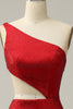 Charger l&#39;image dans la galerie, Sirène Une Épaule Découpée Rouge Robe de Soirée avec perles