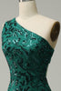 Charger l&#39;image dans la galerie, Sirène Une épaule Paillettes vert foncé Robe longue de Soirée avec front fendu