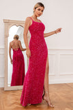 Hot Pink Spaghetti Straps Sequin Prom Robe de bal