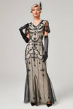 Robe longue à paillettes noir fard à joues des années 20