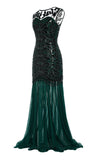 Robe Formelle Sirène Gatsby Flapper Vert foncé