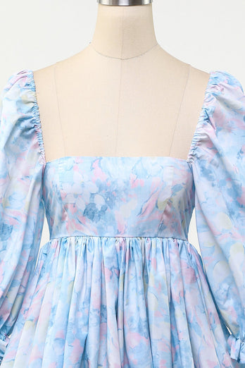 Robe bleue florale de babydoll