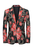 Blazer Homme Jacquard Fleur Rose Revers Cranté