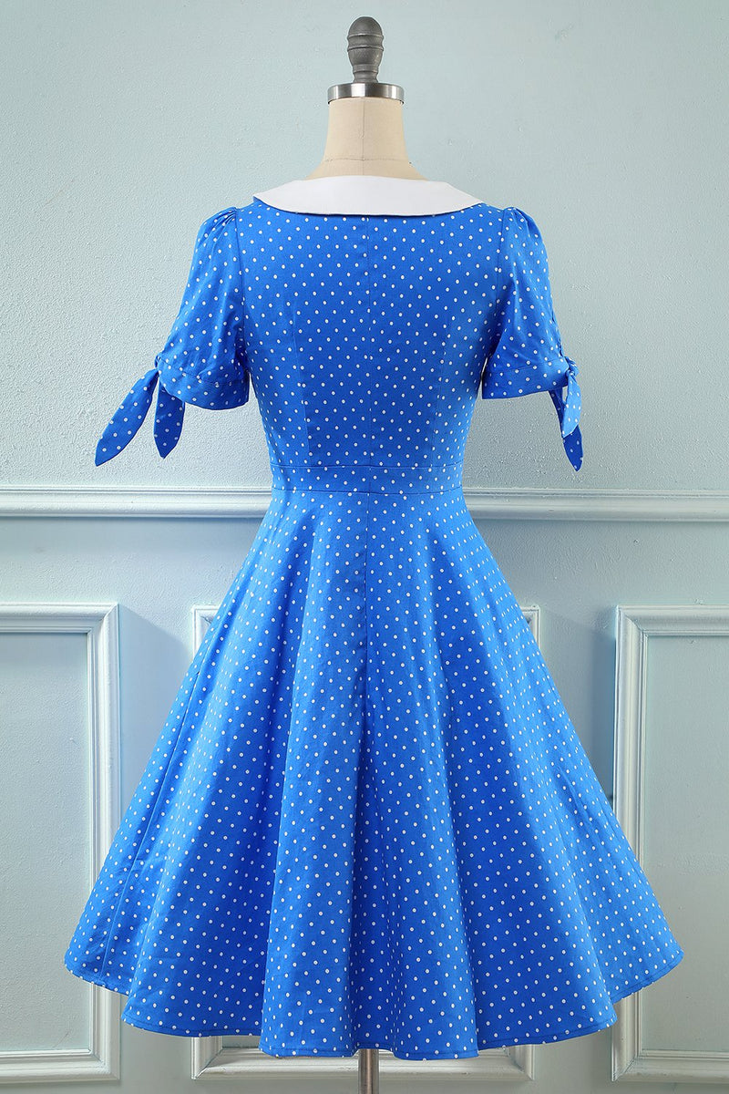 Charger l&#39;image dans la galerie, Vintage Blue Polka Dots Robe des années 1950