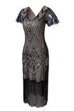 Noir & Or Paillettes 1920s Flapper Robe Flapper