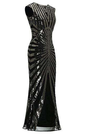 Robe Sirène Noire Année 1920 Gatsby Flapper avec paillette