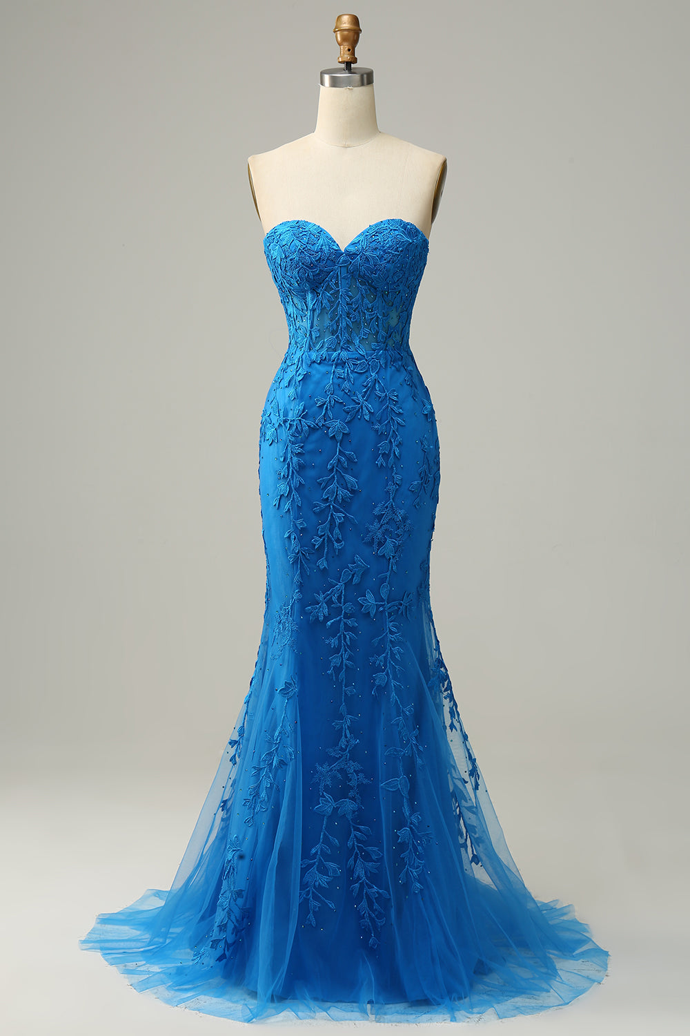 Sirène Amoureux Bleu Royal Robe de Soirée longue avec Dos croisé