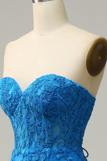 Sirène Amoureux Bleu Royal Robe de Soirée longue avec Dos croisé