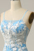 Charger l&#39;image dans la galerie, Sirène Bretelles Spaghetti Bleu Longue Robe De Soirée avec appliques