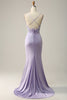 Charger l&#39;image dans la galerie, Sangles Spaghetti Sirène Robe longue Soirée lilas avec front fendu