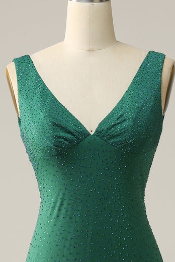 Sirène V Cou Vert Longue Robe De Soirée avec perles