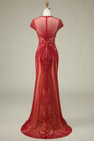 Magnifique sirène bijou cou Bourgogne robe de bal avec perles