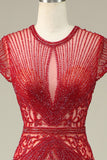 Magnifique sirène bijou cou Bourgogne robe de bal avec perles