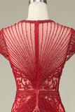 Magnifique sirène bijou cou Bourgogne robe de bal avec perles