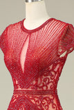 Magnifique sirène bijou cou Bourgogne robe de bal avec perles