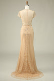 Magnifique sirène bijou cou Bourgogne robe de bal avec perles