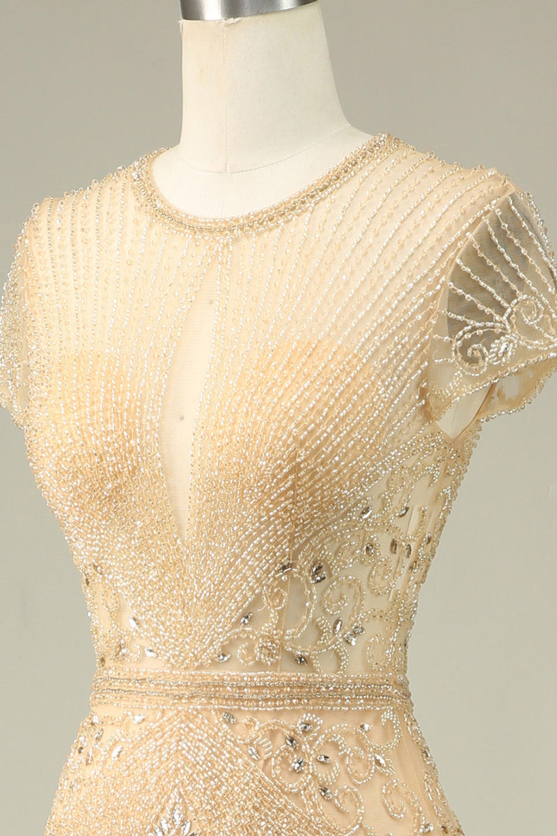 Charger l&#39;image dans la galerie, Magnifique sirène bijou cou Bourgogne robe de bal avec perles