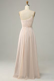 Une épaule sans manches Champagne Long Bridesmaid Robe