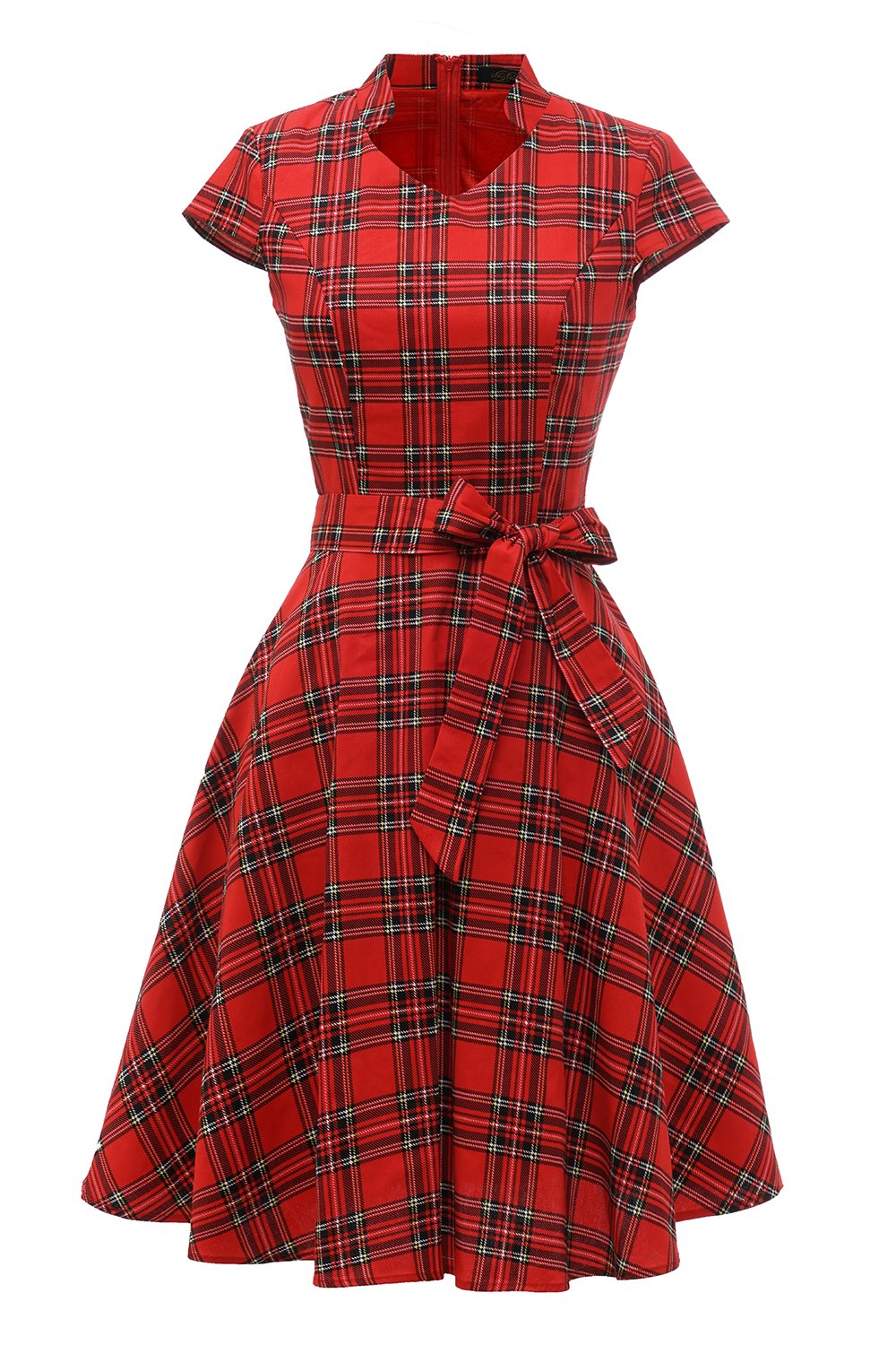 Robe Plaid Vintage Plus Rouge avec Nœud Papillon