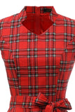 Robe Plaid Vintage Plus Rouge avec Nœud Papillon