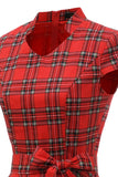 Robe Plaid Vintage Plus Rouge avec Nœud Papillon