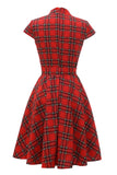 Robe Plaid Vintage Plus Rouge avec Nœud Papillon