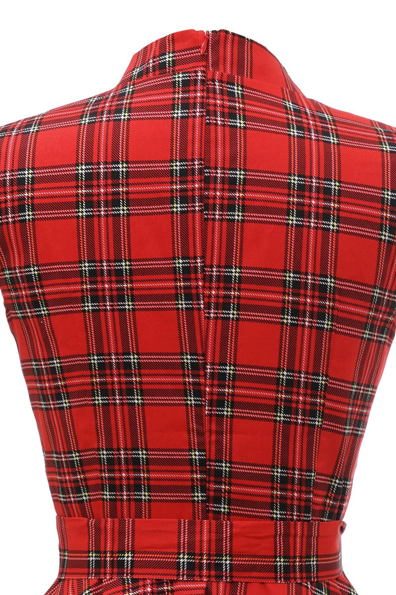 Charger l&#39;image dans la galerie, Robe Plaid Vintage Plus Rouge avec Nœud Papillon