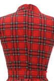 Robe Plaid Vintage Plus Rouge avec Nœud Papillon