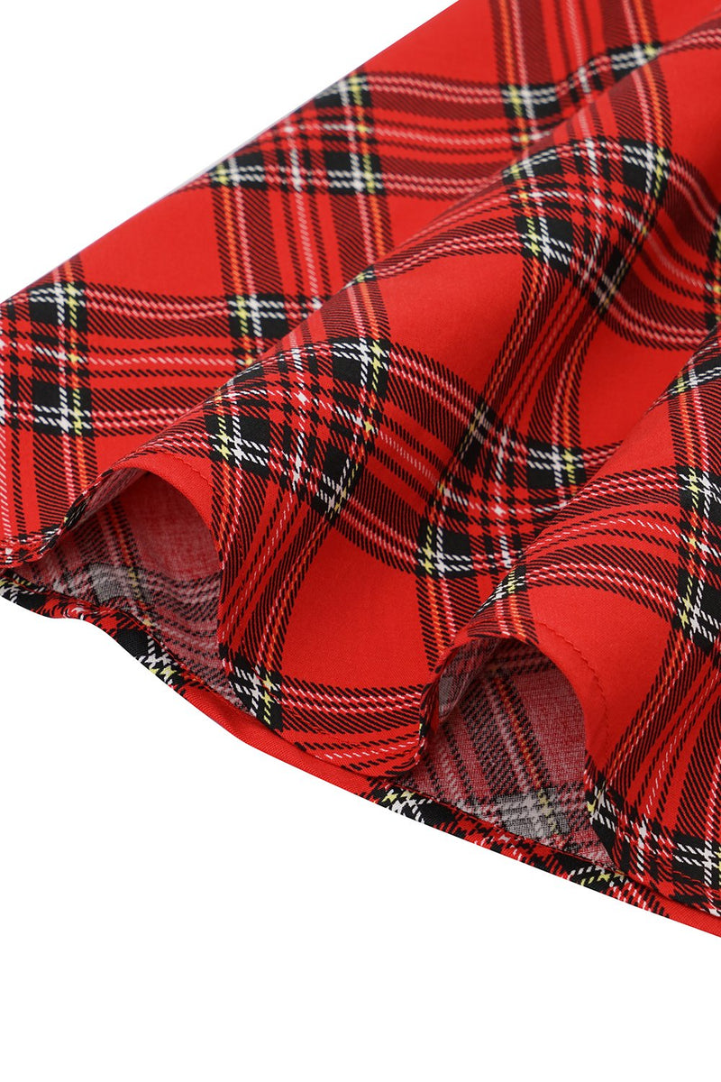 Charger l&#39;image dans la galerie, Robe Plaid Vintage Plus Rouge avec Nœud Papillon
