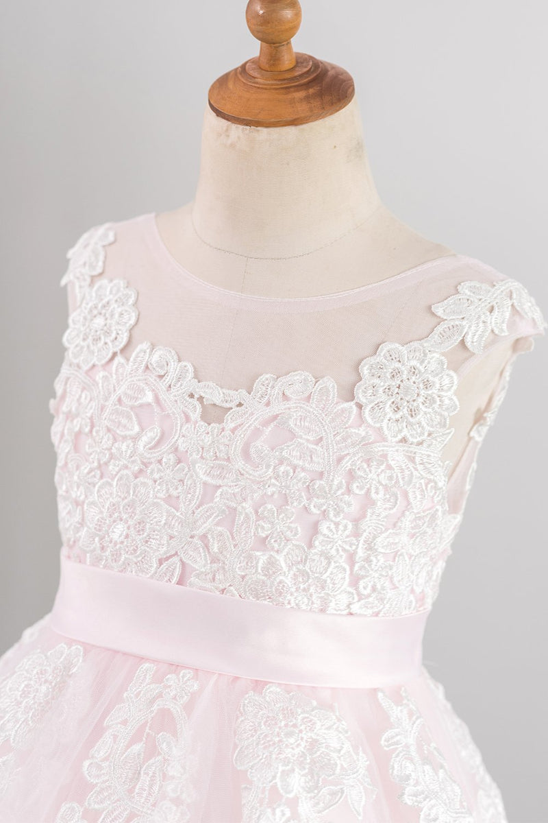Charger l&#39;image dans la galerie, Robe de fille à fleurs rose pâle avec appliques